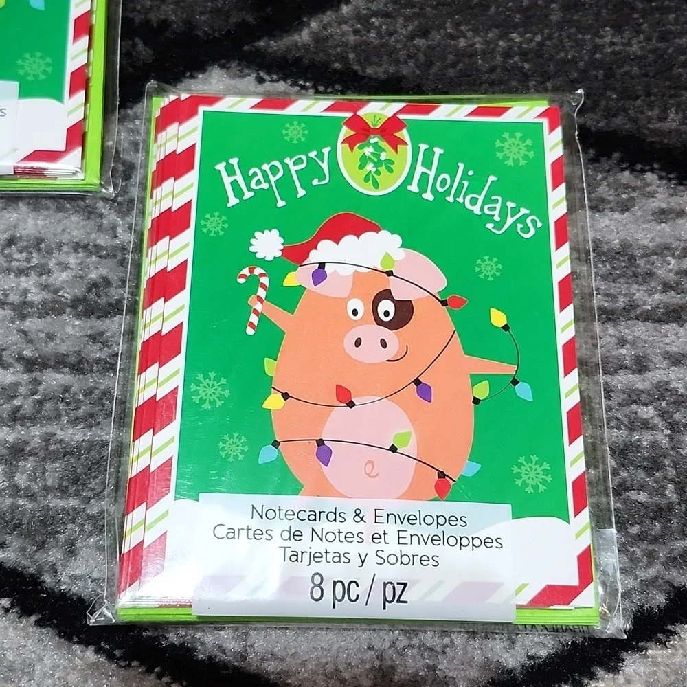 VINTAGE STUDIO 18 HAPPY HOLIDAYS DECK THE PIGGY LIGHTS NOTE CARDS & ENVELOPES